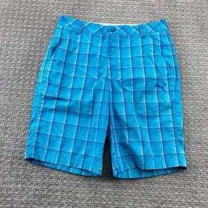 Puma Chino Golf Shorts Men 32 Blue Plaid Outdoor Sports Golf Golfer Active Wear